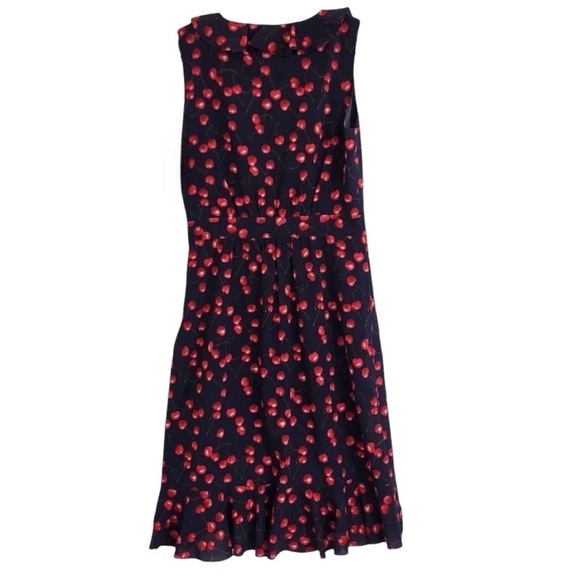 J.Crew Cherry Print Ruffle Trim Wrap Dress – Black & Red – Size 14 - Picture 5 of 8